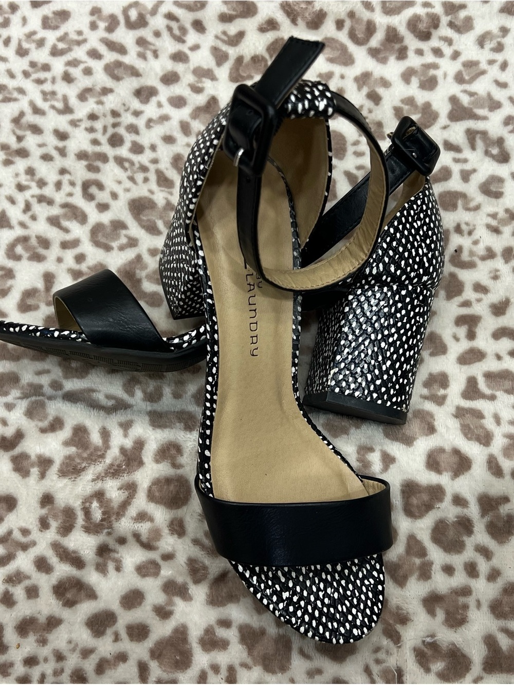 Black & White Block Heel Sandals